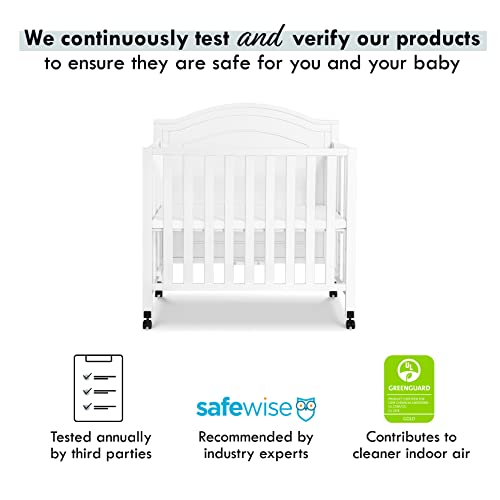 Davinci Charlie Folding Portable 3-In-1 Convertible Mini Crib And Twin Bed In White, Removable Wheels, Greenguard Gold Certified #TOP3
