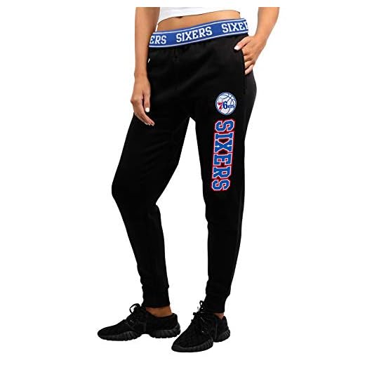Ultra Game NBA Philadelphia 76ers Womens Jogger Pants Active Basic Fleece Sweatpants , Black, Large