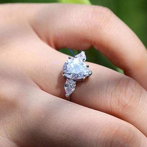 925 Sterling Silver Shining Classic Ring 2Ct Pear Cut Teardrop Halo Ring Cubic Zirconia Promise Rings CZ 3-Stone Eternity Engagement Wedding Band Ring for Women (US Code 6)3