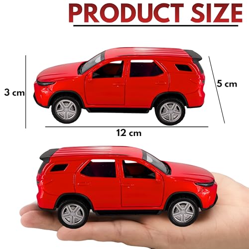 Image of toyco Alloy Metal SUV Toy Car for Kids | Pull Back Unbreakable Small Toy Cars | Openable Doors, Smooth & Shiny Edges |1:36 Scale | Gift Toys for Boys and Girls Age 3+ | (Fortuner red)
