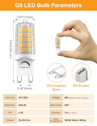 Image of BAOMING 24 Pack G9 LED Bulb 4W 3000K Soft Warm White T4 Dimmable | 24-Pk 4W G9 LED, 40W Equiv, 450LM, Smooth Dimmable, No Flicker, Eye-Safe, Standard G9 Base for Chandelier & Sconce