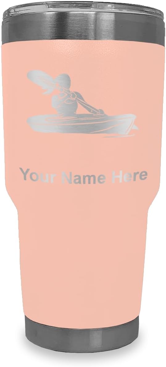 LaserGram 20oz Vacuum Insulated Tumbler Mug, Kayak Woman, Personalized Engraving Included (Teal)