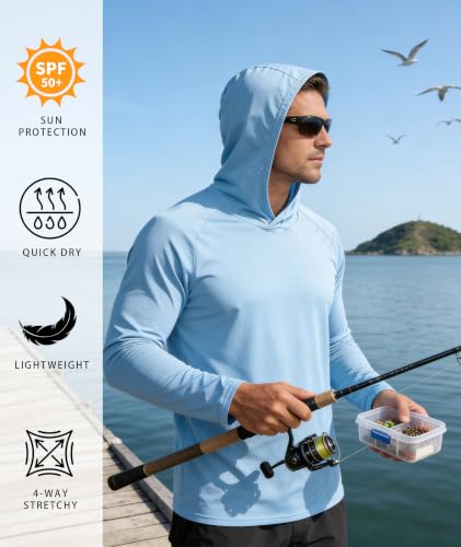 Image of Hoodies for Men UPF 50+ Sun Protection Fishing Shirts Long Sleeve Lightweight Rash Guard Shirt UV SPF Sweatshirt