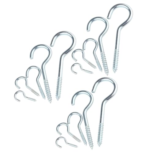 Mikinona 15pcs Heavy Duty Hanging Screw Hooks Eyebolt Curved Hooks for Industrial and Utility Storage