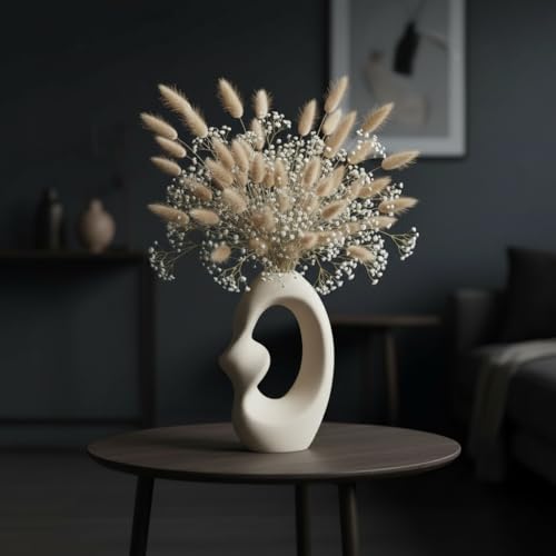 Image of PUREZENTO Unique Twister White Ceramic Donut Vase 8.5 Inches - Pack of 1 | Decorative Donut Vase for Dried Flowers & Pampas Grass | Vases for Modern Home Decor, Living Room, Office Decor Ideas