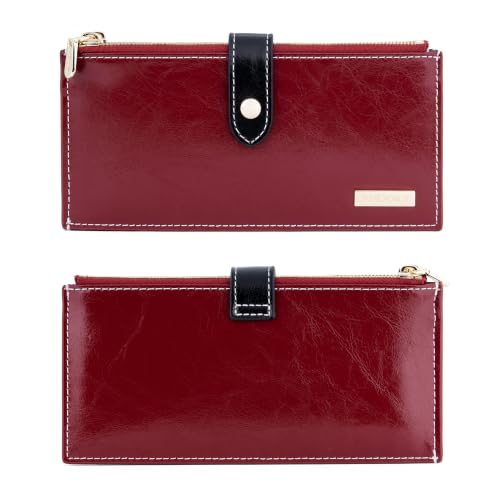 Image of ANDOILT Women's Genuine Leather Wallet RFID Blocking Credit Card Holder Zipper Purse Cell Phone Handbag