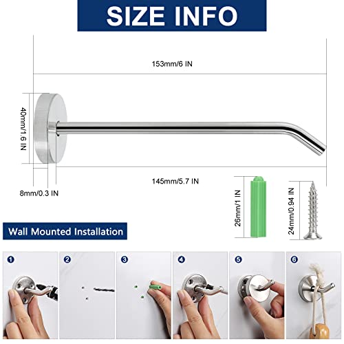 NearMoon Coat Hooks, Wall Mount Hooks for Hanging Hat Hurse Robe, 304 Stainless Steel Heavy Duty Towel Hangers for Bathroom Livingroom Hotel Kitchen Garage, 6 Pack (6 Inch, Brushed Nickel) by NearMoon - Image 2