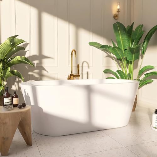 Adecab 64" Acrylic Freestanding Bathtubs, Stand Alone Tub, Soaking Tubs for Bathroom, Integrated Overflow and Drain, cUPC Certified, Gloss White