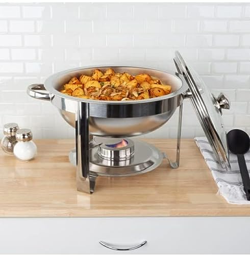 Image of Shoppers Hub PNQ 3.5L SS Round Chafing Dish with Gel Based Heating Container & Transparent See Through Lid for Ideal Heavy Duty Use in Hotels,Caterings, Banquets, Buffets and Other Commercial Places.