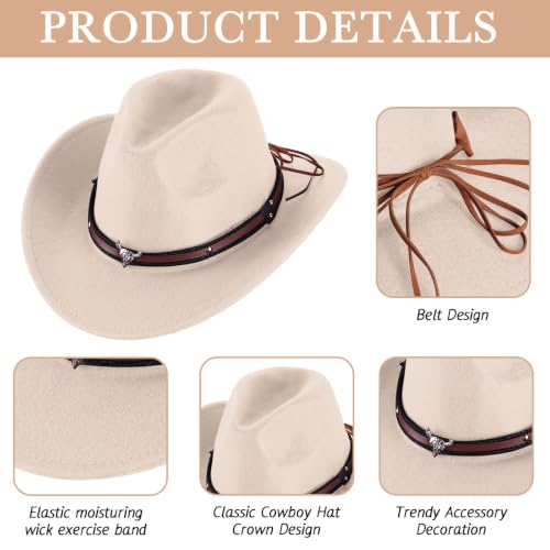 Image of Toulite 9 Pcs Western Cowboy Hats Faux Felt with Strap Bulk | 9 Color Fur Faux Felt Travel Cap for Men Women, Cowgirl Party Halloween Cosplay Costume Western Theme Events