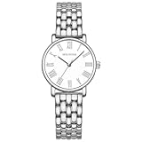 HOLSTOUR Orologio da donna in argento con cassa rotonda vintage, quadrante romano bianco, cinturino in acciaio inox, strumento di regolazione incluso, resistente all'acqua