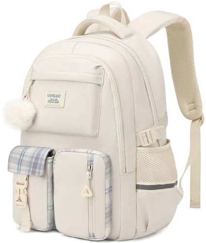 Image of School Backpack for Teen Girls, Big Student Laptop Backpack Aesthetic Bookbags for College Women Elementary Middle High School Travel Mochilas Escolares, Beige