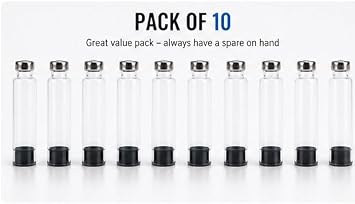10 Pack Individually Sealed Sterile Glass Pen Cartridge Vials, 3ml, Clear, Metal Cap, Compatible with V1, V2, and V3 Pen Systems, Pack of 10