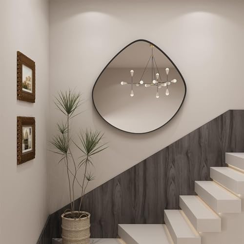 Image of Alfa Design 24 Inch Asymmetrical Irregular Wall Mounted Mirror | Black Wooden Frame | Aesthetic Decor Decorative Mirror for Bathroom Vanity Mirror, Farmhouse, Living Room, Bedroom & Entryway