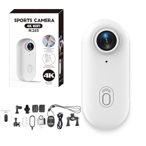 Generico GoSnap 4K Thumb Action Camera with 360° Rotation Spring Clip - Wearable Mini Body Cam for Outdoor Cycling Skiing Sports (White)