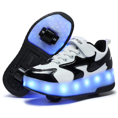 Nsasy Roller Shoes Girls Boys Wheel Shoes Kids Roller Skates Shoes LED Light Up Wheel Shoes for Kids for Children, Aa-black, 7.5 US Big Kid