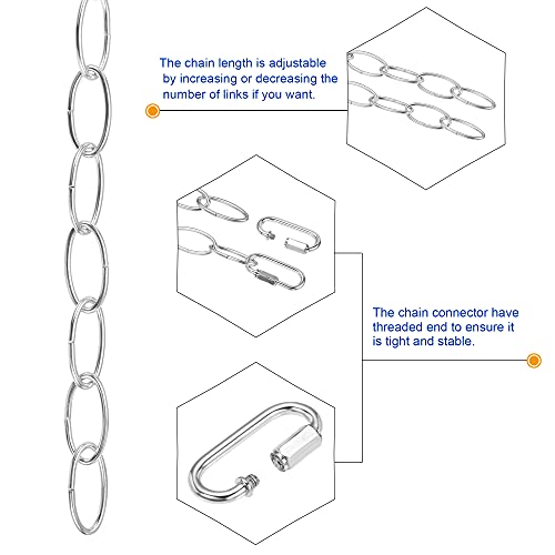 Image of MECCANIXITY Pendant Light Fixture Chains, 3mm Thick 1m Long Chandelier Hanging Links with Chain Connectors, Silver 1 Set