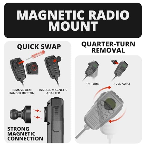 Image of Tackform Magnetic CB Radio Mic Holder - Only Compatible with Midland MXT275 and MXT575 GMRS Radios | Aluminum 20mm Ball | Neodymium Magnets | Single Handed Operation