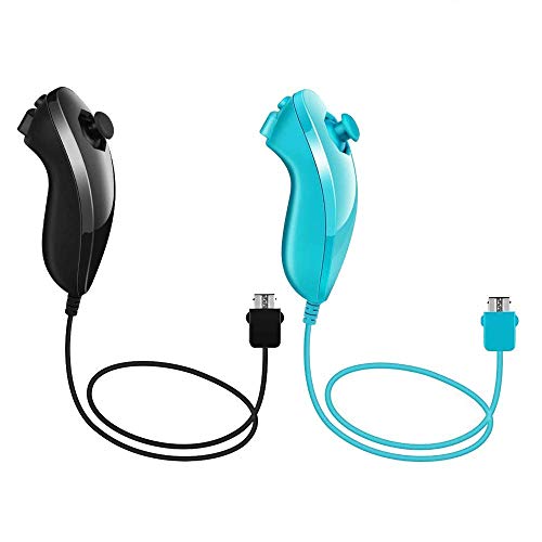 Nunchuk Nunchuck Controllers for Wii u PRO Console (Black and Blue，2 Packs)