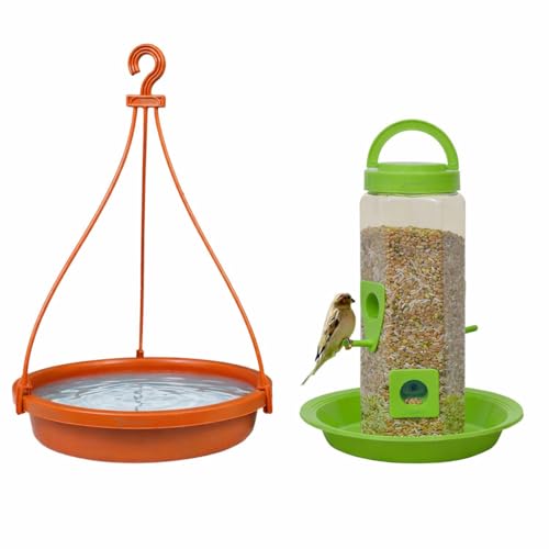 Image of Deskart Hanging Bird Food and Water Feeder Stand | Outdoor Plastic Bird Seed Dispenser and Water Bowl for Garden and Balcony
