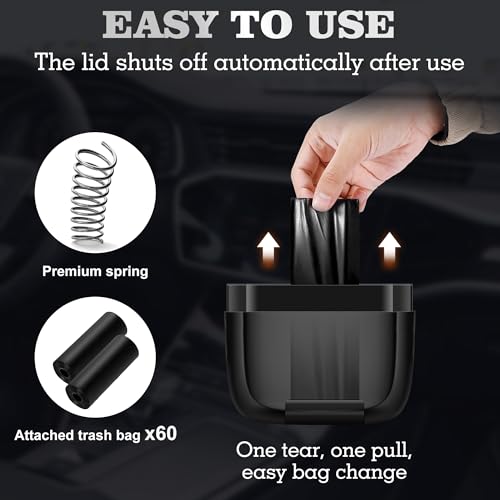 Image of 2 Packs Car Trash Can with Lid,Built-in Storage Garbage Bag,Leakproof Vehicle Trash,Car Accessories for Interior,Mini Garbage Bin for Automotive, Office, Kitchen,Bedroom,with 60pcs Trash Bags