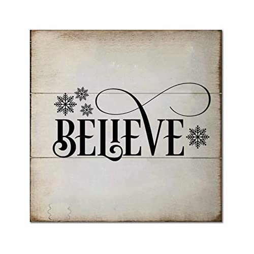 Plaque murale en bois Believe Holy Night décoration vintage pour maison 30x30 cm