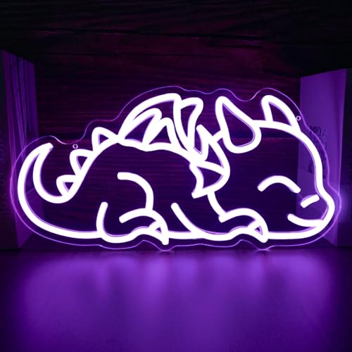 Image of Dragons Gift for Kid - Cute Sleep Dragon Neon Sign for Wall Decor Cartoon LED Sign Fantasy Wall Art for Bedroom Living Room Dragon Party Gifts(15.7 * 7.8inch)