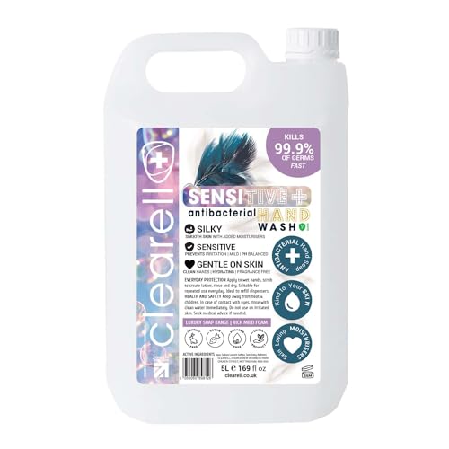 Clearell SENSITIVE 5L Hand Soap Liquid Wash 5 Litres Refill, Antibacterial Fragrance Free Hydrating Skin & Body Wash Gel for Soft and Super Sensitive Skin Care - 100% Vegan & Cruelty Free