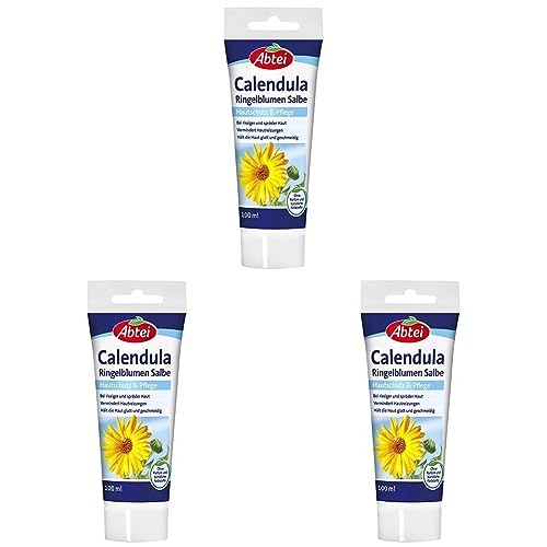 Abtei Calendula Ringelblumen Salbe - schützende und pflegende Salbe bei rissiger und spröder Haut – mit Arnika und Vitamin E - Parfümfrei - 1 x 100 ml Tube | 100ml (3er Pack)