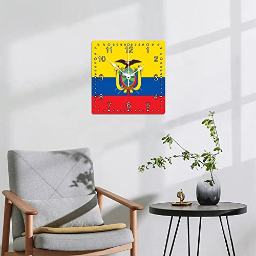 Modern Square Wood Wall Clock Ecuador National Flag Wooden Arabic Numerals Clock Battery Operated Silent Non-Ticking Clocks For Cottage Living Room Kitchen Bedroom Decorations 12X12In #TOP5