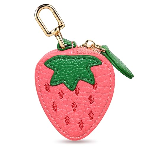 Strawberry Purse Charm - Cute Mini Leather Coin Pouch Keychain for Backpack Decoration, Fruit Keychain Gift for Women Girls