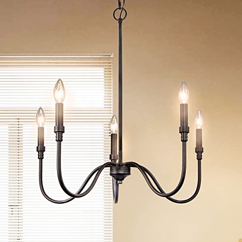 Homebelife 5-Light Farmhouse Chandelier Lighting Fixture, Linear Pendant Light For Kitchen Island, Dining & Living Room, Speckled Matte Black Finished #TOP1