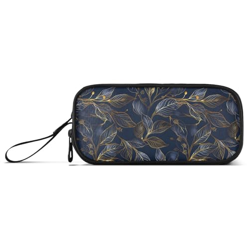 Astuccio per matite con motivo a foglie grande capacità con scomparti con cerniera astuccio per cancelleria per bambini e adolescenti Multicolore Taglia unica regolare stampato blu scuro