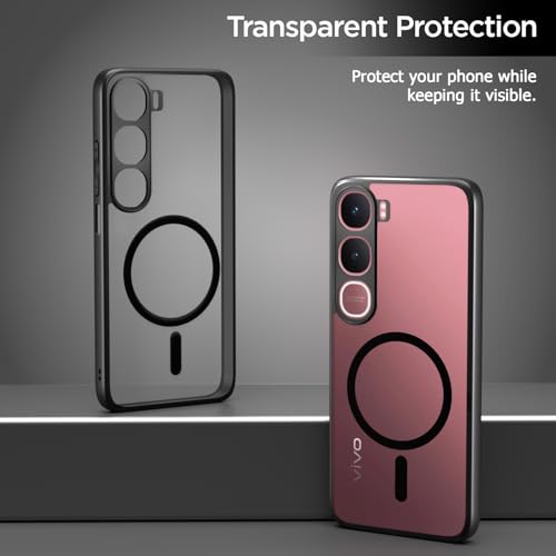 Image of Amazon Basics Back Cover for Vivo Y31 5G Compatible with Mag-Safe | Shockproof Design | Hard Transparent Back Case (Black Mag-Safe)