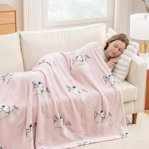 Image of Berkshire Blanket Peanuts VelvetLoft Cute Character Snoopy Plush Throw Blanket,Peanuts Snoopy Make A Wish Spring Pink,Throw 55 in x 70 in (Official Peanuts Product)
