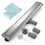 EFUTURETIME 70cm Caniveau de Douche INOX, Siphon de Sol Douche Italienne à Carreler avec Raccord DN50/DN40 Bonde Douche Extra Plate Siphon à 360° avec Anti Odeurs et Filtre à Cheveux