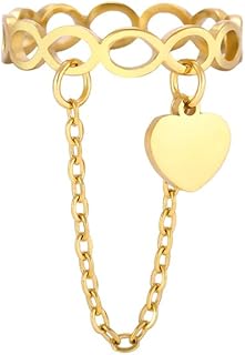 Heart Dangling Tassel Infinity Statement Ring for Women Charms Link Chain Wedding Band Rings Finger Comfort Fit Unique Stacking Middle Dainty Promise Love Jewelry Gift for Her