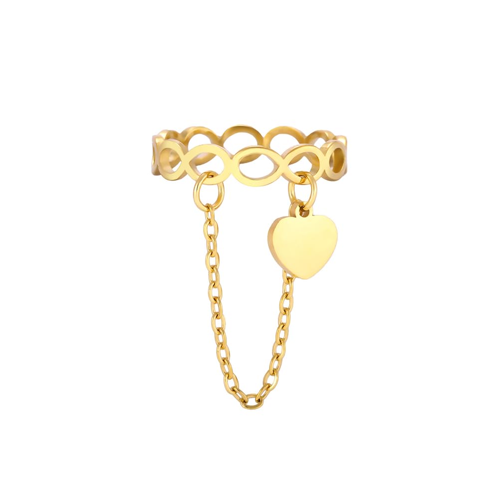 Anillo de infinito con borla colgante de corazón para mujer, cadena de eslabones, anillos de boda, ajuste cómodo, único, apilable, medio, delicada, joyería de amor, regalo para ella, 7, Acero