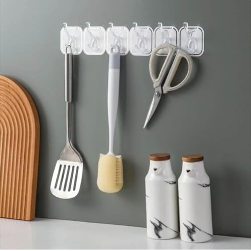 Image of Adhesive Wall Hooks Set | 18 Hook | Waterproof Oil Proof Foldable Self Adhesive Hooks | Reusable Invisible Organizer for Kitchen, Bathroom, Bedroom & Office - Multicolor