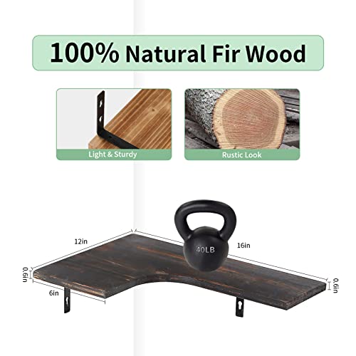 Set Of 4 Corner Shelf Rustic Wood Bathroom Floating Shelves Farmhouse Wall Hanging Shelf Mounted Wall Decor For Living Room Kitchen Pantry Bedroom (Rustic Black) #TOP3