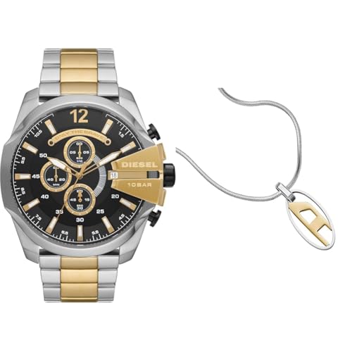 Montre Diesel Homme Mega Chief et collier argenté pour un style urbain affirmé au quotidien