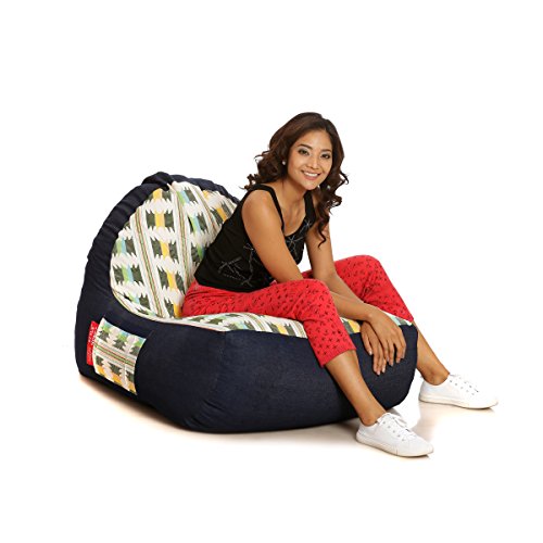 Image of Style Homez Urban Design Denim Canvas Ikat Printed Bean Bag XXL Size Filled with Beans Fillers