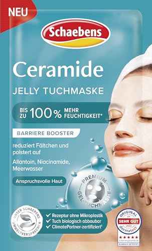 Schaebens Ceramide Jelly Tuchmaske - Barriere Booster für anspruchsvolle Haut, reduziert Fältchen, polstert auf und spendet bis zu 100% mehr Feuchtigkeit, mit Allantoin, Niacinamide und Meerwasser