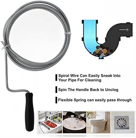 Plumbers Snake Drain Unblocker Wire Flexible Spring Wire Toilet Cleaner with Brush Plug Remover Plunger Cleaning Tool for Kitchen Tub Sink Shower Pipes Washbasins Drains Home Cleaning Equipment 2m