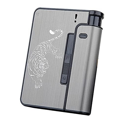 HEKQ Zigarettenbox Zigarettenetui Mit Feuerzeughalter Für Zigarettenanzünder, Zigarettenetui Für 9 Zigaretten in Normaler Größe (Nicht Im Lieferumfang Enthalten Feuerzeug),Gray a Cover