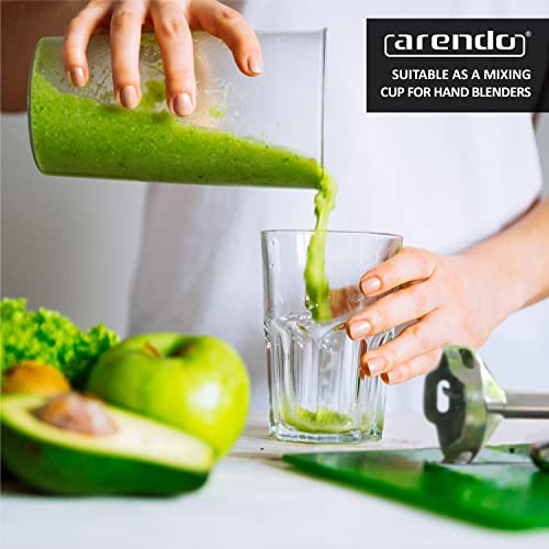 Arendo Measuring jug 600 ml with Measurements displayed, Mixing Jug, Blender Beaker Green lid, 20 oz, Transparent Cup - Image 4
