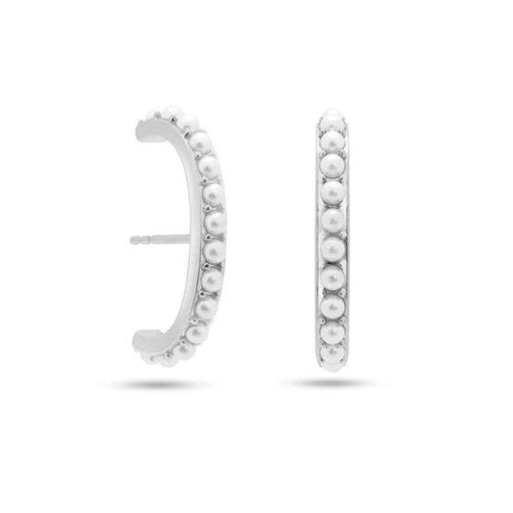 Simulated Pearl Pave 925 Sterling Silver Stud Earrings for Women Girls Suspension Half Hoop Ear Cuffs Helix Wrap Cartilage Teens Minimalist Pin Suspender Fashion Personalized Hypoallergenic