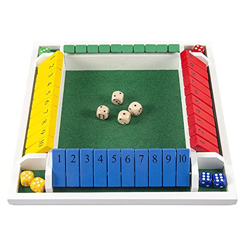 Amerous Shut The Box Dice Game-12 Inches-Colorful Design-1-4 Players-12 Dice-Gift Package, Classic 4 Sided Wooden Board Game For Adults Kids, Classics Tabletop Version And Pub Board Game #TOP2