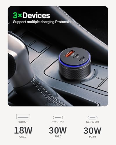 AKNSN 90W USB-C & USB-A Car Charger, 3-Port Fast Charging, PD3.0 & QC3.0, Compatible with iPhone 16/15/14/13 Pro Max, iPad, MacBook, Samsung, Google Pixel, More - Image 4