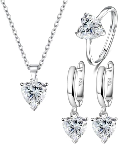 TOEECY Set Gioielli Cuore Zirconia Collana Orecchini Anello Argento Brillante Cristallo Elegante Donna